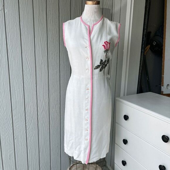 Vintage 1950s R&K Originals Rose Embroidered Dress – Union, Belted, M - Picture 16 of 16